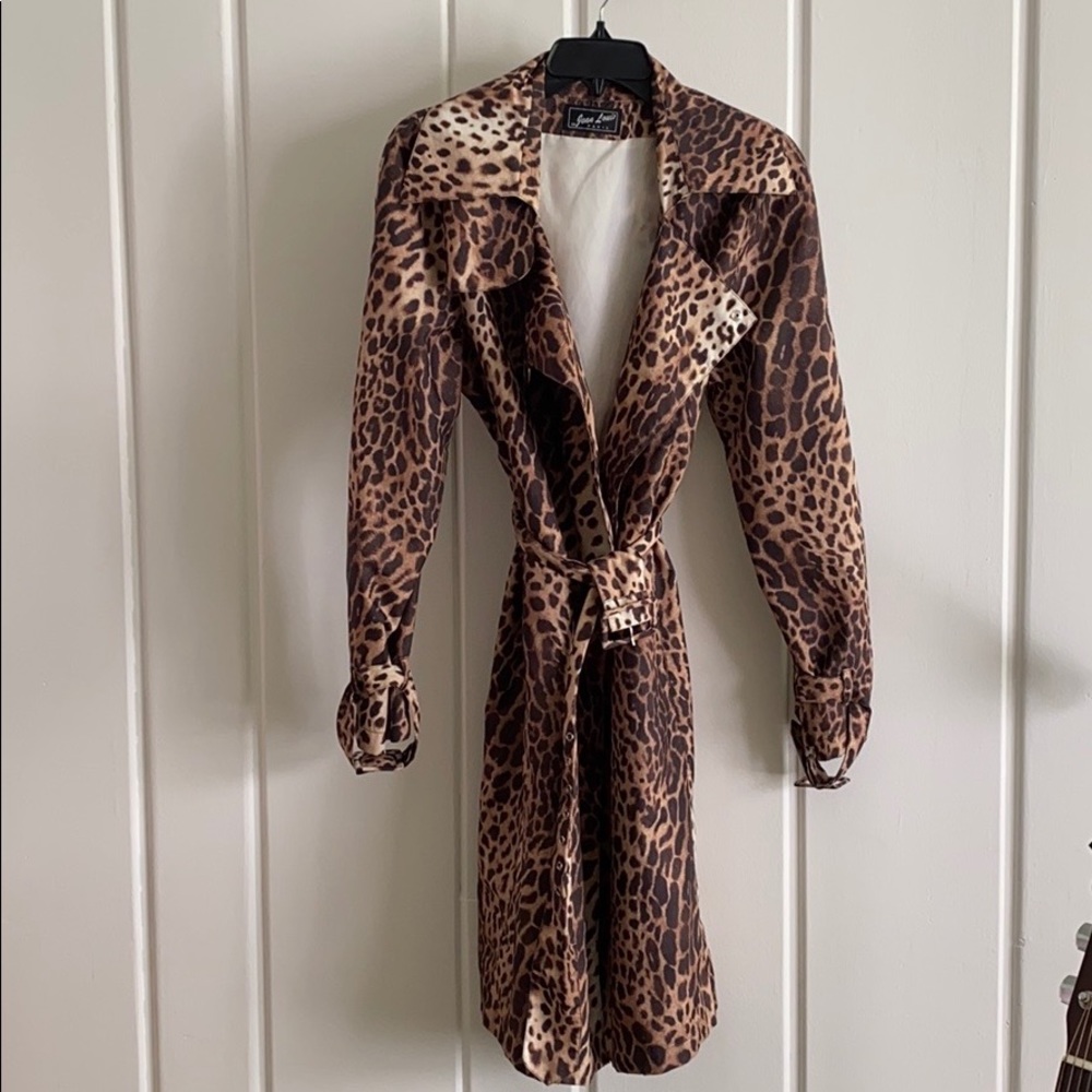 Vintage belted leopard print trench